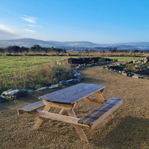 Picnic table in quiet field